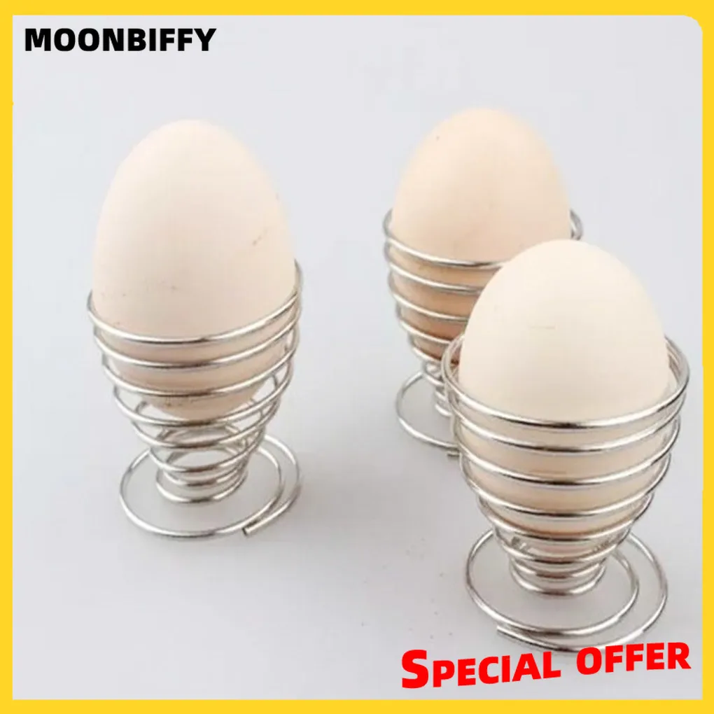 

Stainelss Steel Spring Wire Tray Egg Cup Boiled Eggs Holder Stand Storage Metal Egg Cup Spiral Spring Holder Kitchen Breakfast