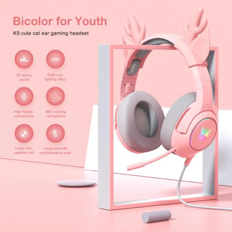 K9 Wired Woman Headphones RGB LED Light Flexible With Mic Surround Headset For Girl For PC Gamer Gaming Pink Earphones
K9 Wired Woman Headphones RGB LED Light Flexible With Mic Surround Headset For Girl For PC Gamer Gaming Pink Earphones