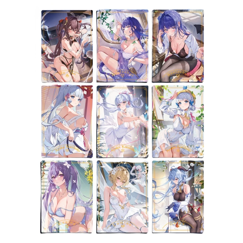 

9pcs/set ACG Sexy Girl Genshin Impact Animation Characters Refraction Flash Card Anime Classics Game Collection Cards Toy Gift