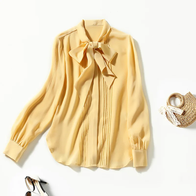 Birdsky, Women long sleeve shirt blouse office lady top shirring bow neck 100% natural mulberry silk solid color, S-370
Birdsky, Women long sleeve shirt blouse office lady top shirring bow neck 100% natural mulberry silk solid color, S-370