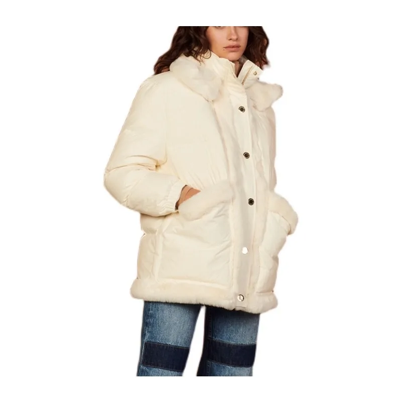 

VII 2023 брендовая зимняя женская одежда, куртка с воротником для волос, Короткие свободные пуховики, дешевая Женская одежда, предложение бесплатной доставки