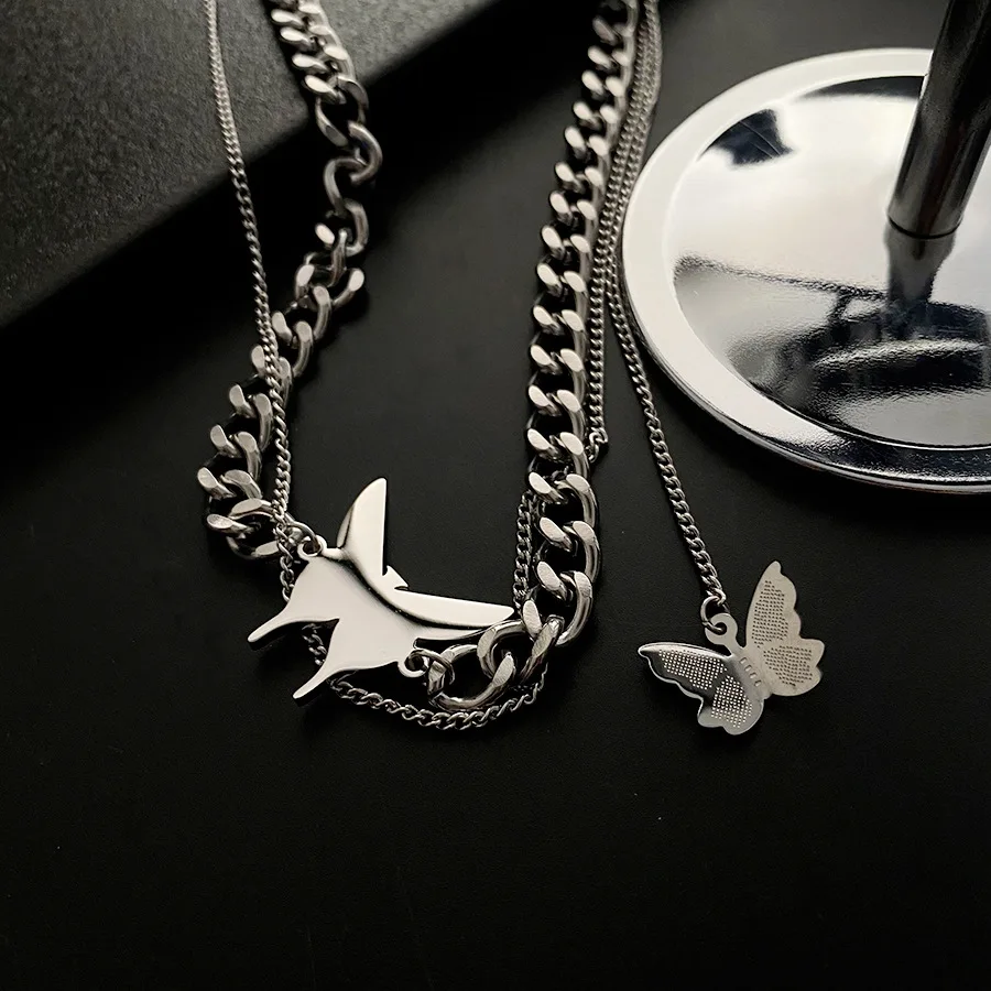 CARLIDANA Hiphop Double Layered Cuban Chain Non Tarnish Stainless Steel Smooth Butterfly Pendant Necklace for Women Accessories
CARLIDANA Hiphop Double Layered Cuban Chain Non Tarnish Stainless Steel Smooth Butterfly Pendant Necklace for Women Accessories