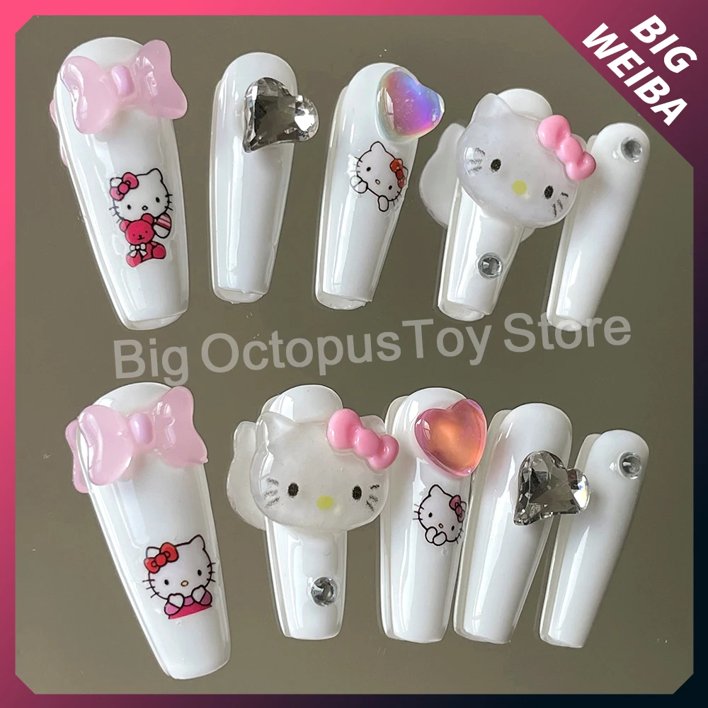 Diy New Hello Kitty Nails White Bowknot Cute Detachable Long Coffin Nails Full Cover Nail Tips Cartoon Reuse Fake Nails Gift
Diy New Hello Kitty Nails White Bowknot Cute Detachable Long Coffin Nails Full Cover Nail Tips Cartoon Reuse Fake Nails Gift