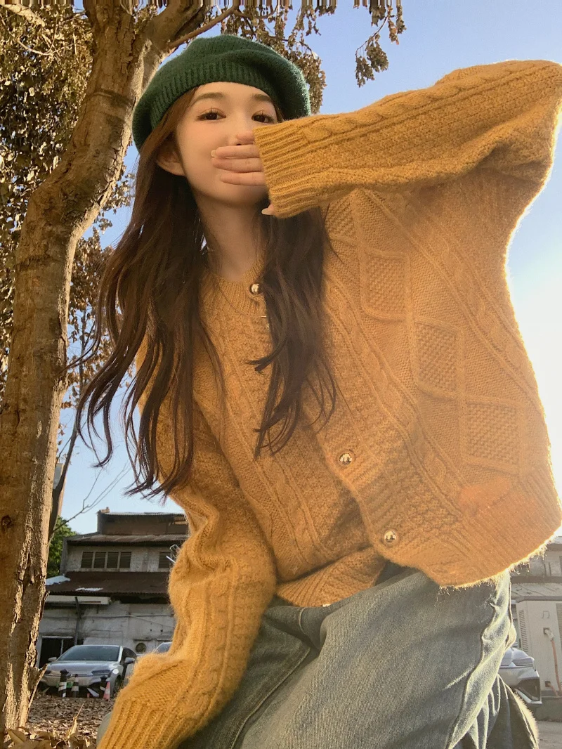 GWW1441 Lazy style soft waxy long sleeve sweater 2022 new French niche loose fried dough twist knitting cardigan
GWW1441 Lazy style soft waxy long sleeve sweater 2022 new French niche loose fried dough twist knitting cardigan