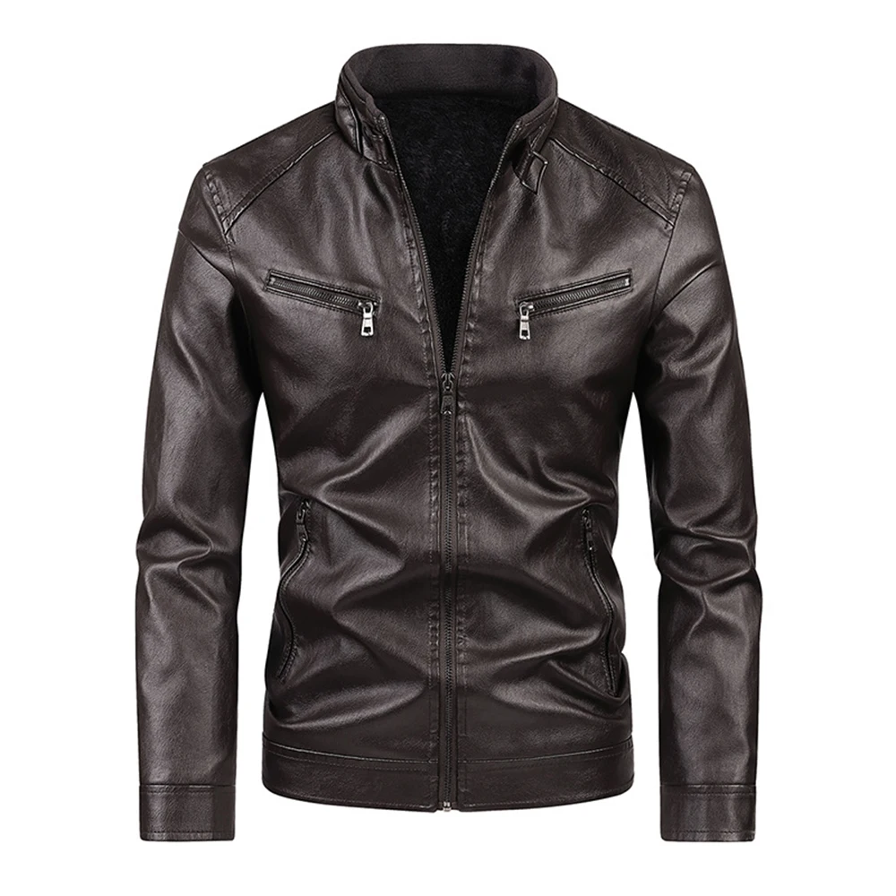 

KOODAO Leather Jacket Men Slim Fit Coat Sports and Keisure Fashion Casuals Polyester for Spring and Autumn,Black/Coffee