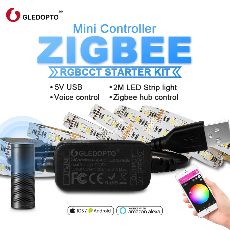 

GLEDOPTO ZigBee LED Computer LED Strip Light Kit 2M Work With Zigbee Hub Echo And Alexa With Google Home To Use Smart Home