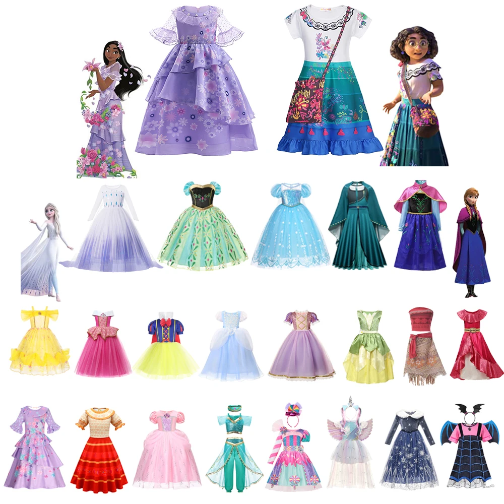 

Disney Frozen Princess Elsa Anna Dress Encanto Mirabel Isabela Cosplay Costume Jasmine Ariel Fancy Clothes For Girls Carnival