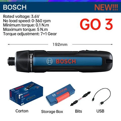 Электрическая отвертка Bosch Go 3, перезаряжаемая Автоматическая отвертка 1 '4, ручная дрель Bosch Go, многофункциональные электрические электроинструменты