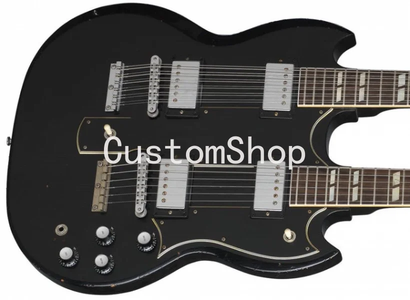 Strings Slash 1966 EDS-1275 Doubleneck Signed Aged Relic Black SG Electric Guitar Metal Tulip Tuner, Split Parallelogram Inlay
Strings Slash 1966 EDS-1275 Doubleneck Signed Aged Relic Black SG Electric Guitar Metal Tulip Tuner, Split Parallelogram Inlay