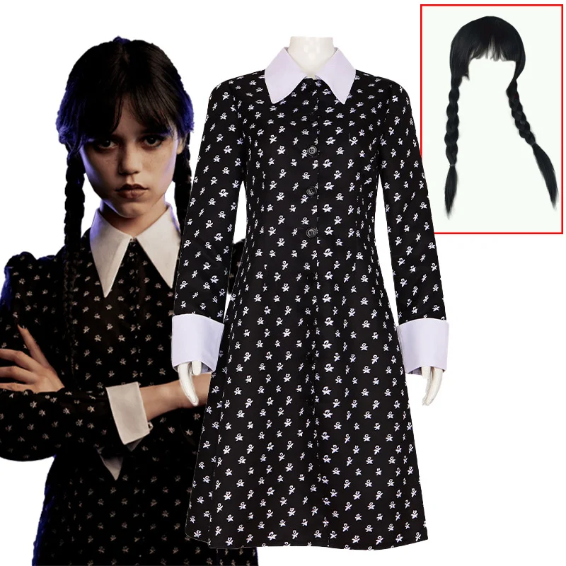 Wednesday Addams Cosplay Costume Woman Girl Wednesday Cosplay Dress Outfits Vintage Black Gothic Printing Halloween Kids Clothes
Wednesday Addams Cosplay Costume Woman Girl Wednesday Cosplay Dress Outfits Vintage Black Gothic Printing Halloween Kids Clothes
