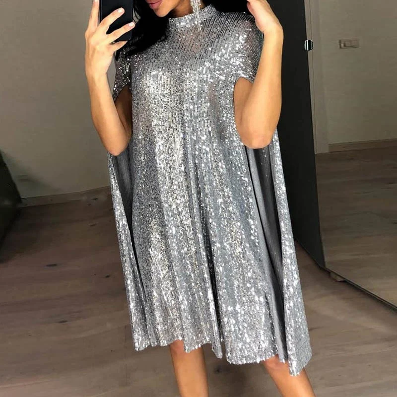 Stand Collar Sequins Dress Women Loose Cocktail Evening Dres Long Cloak Sleeve Mini Dress Night Clubwear
Stand Collar Sequins Dress Women Loose Cocktail Evening Dres Long Cloak Sleeve Mini Dress Night Clubwear