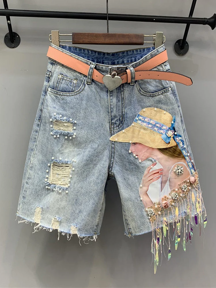 Новые женские джинсовые шорты с бахромой и блестками, летние прямые джинсы с завышенной талией 
Новые женские джинсовые шорты с бахромой и блестками, летние прямые джинсы с завышенной талией