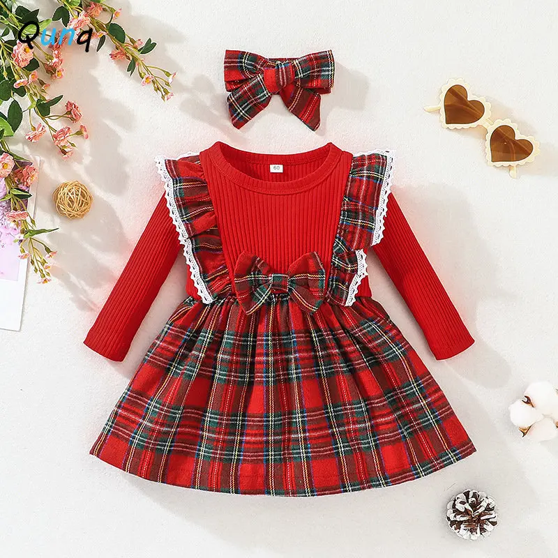 Qunq Autumn Winter New Baby Girls Christmas Dress O Neck Long Sleeve Splicing Bow Princess Dress Casual Kids Clouthes Age 0-3T
Qunq Autumn Winter New Baby Girls Christmas Dress O Neck Long Sleeve Splicing Bow Princess Dress Casual Kids Clouthes Age 0-3T