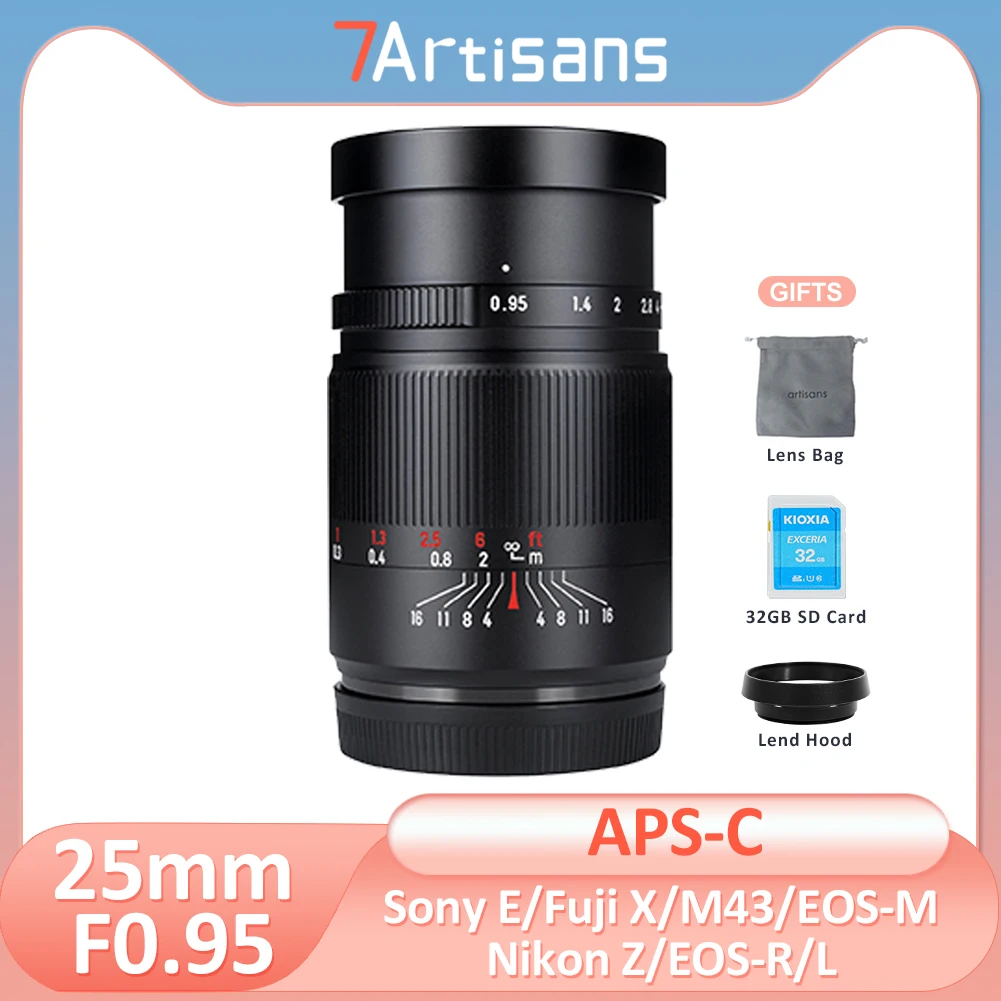 

7artisans 25mm F0.95 APS-C Wide Angle Fixed Focus Lens for Nikon Z Sony E Canon RF EF-M Fuji FX M4/3 Sigma Leica Panasonic Mount