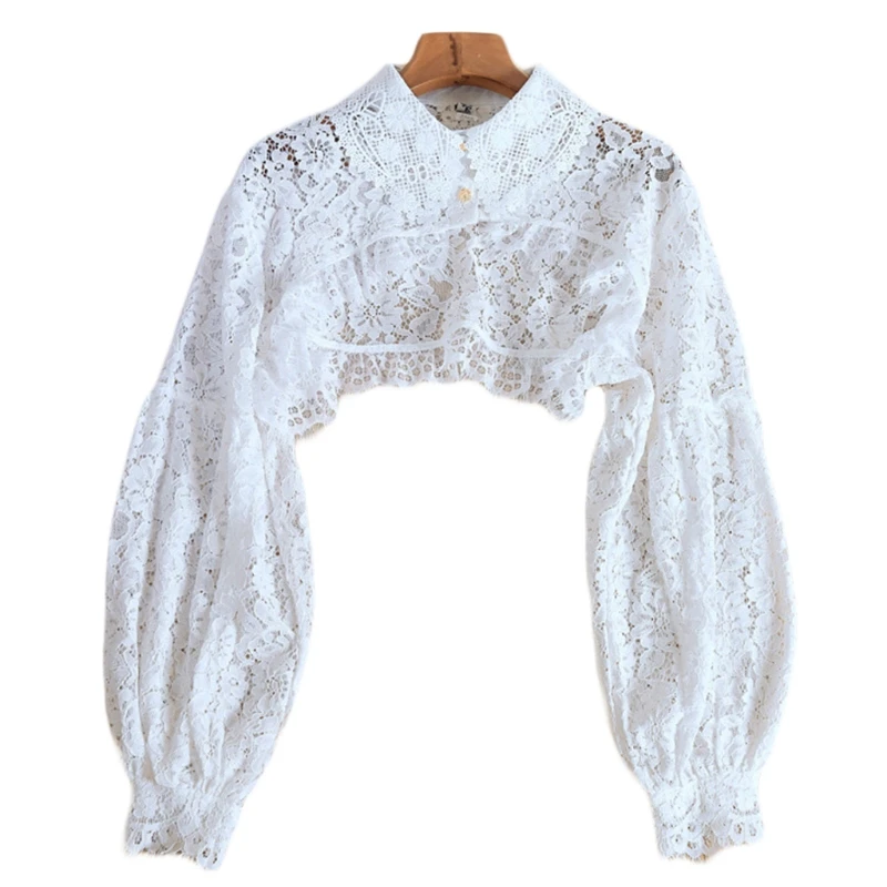 Women Long Lantern Sleeve Fake Collar Dickey Eyelash Floral Lace Crop Half Shirt T8DE
Women Long Lantern Sleeve Fake Collar Dickey Eyelash Floral Lace Crop Half Shirt T8DE