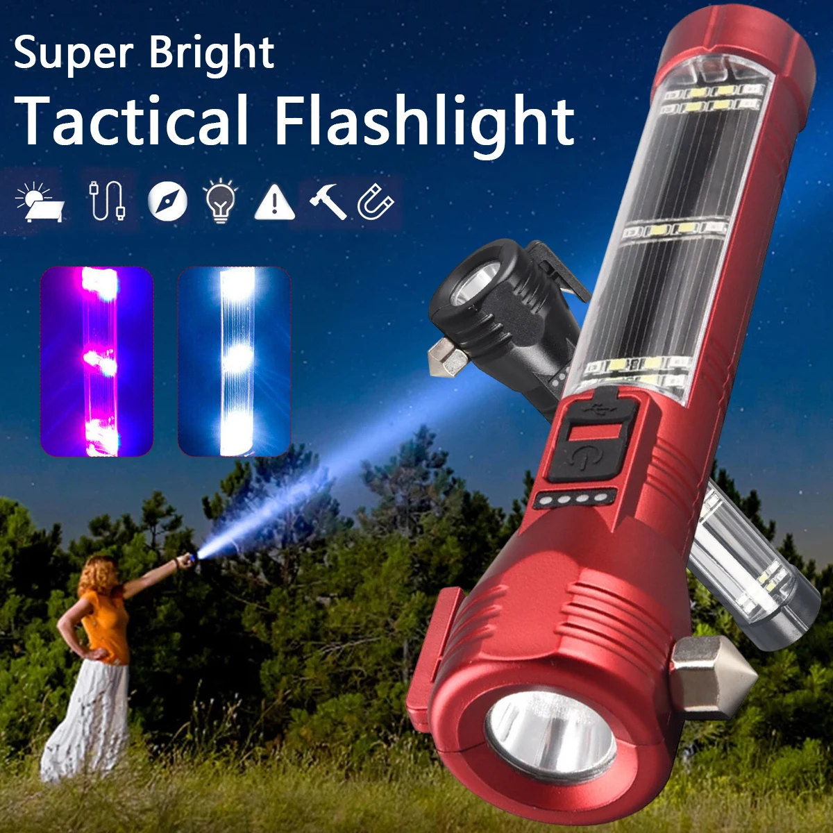 LED Flashlight Tactical Flashlight IPX6 Waterproof Solar/USB Charging Torch Super Bright Flashlight 5 Modes Rechargeable Outdoor
LED Flashlight Tactical Flashlight IPX6 Waterproof Solar/USB Charging Torch Super Bright Flashlight 5 Modes Rechargeable Outdoor