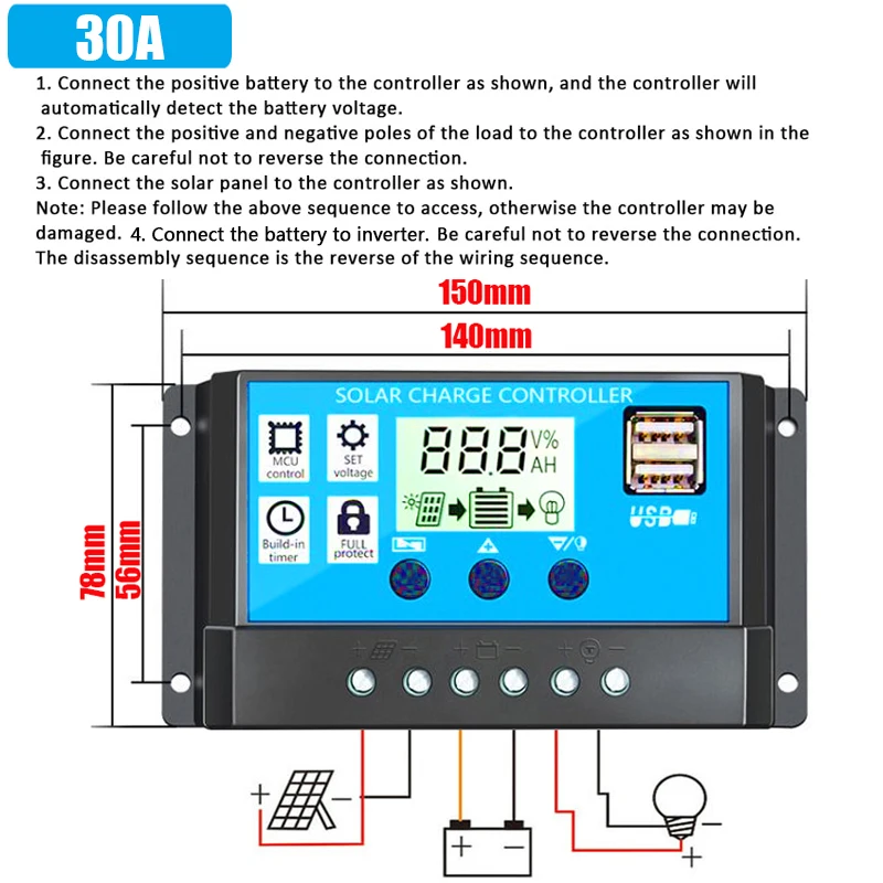 

30A Solar Controller Complete Solar Power System 12V 3000W Pure Sine Wave Inverter With 100W18V Solar Panels+12V/24V