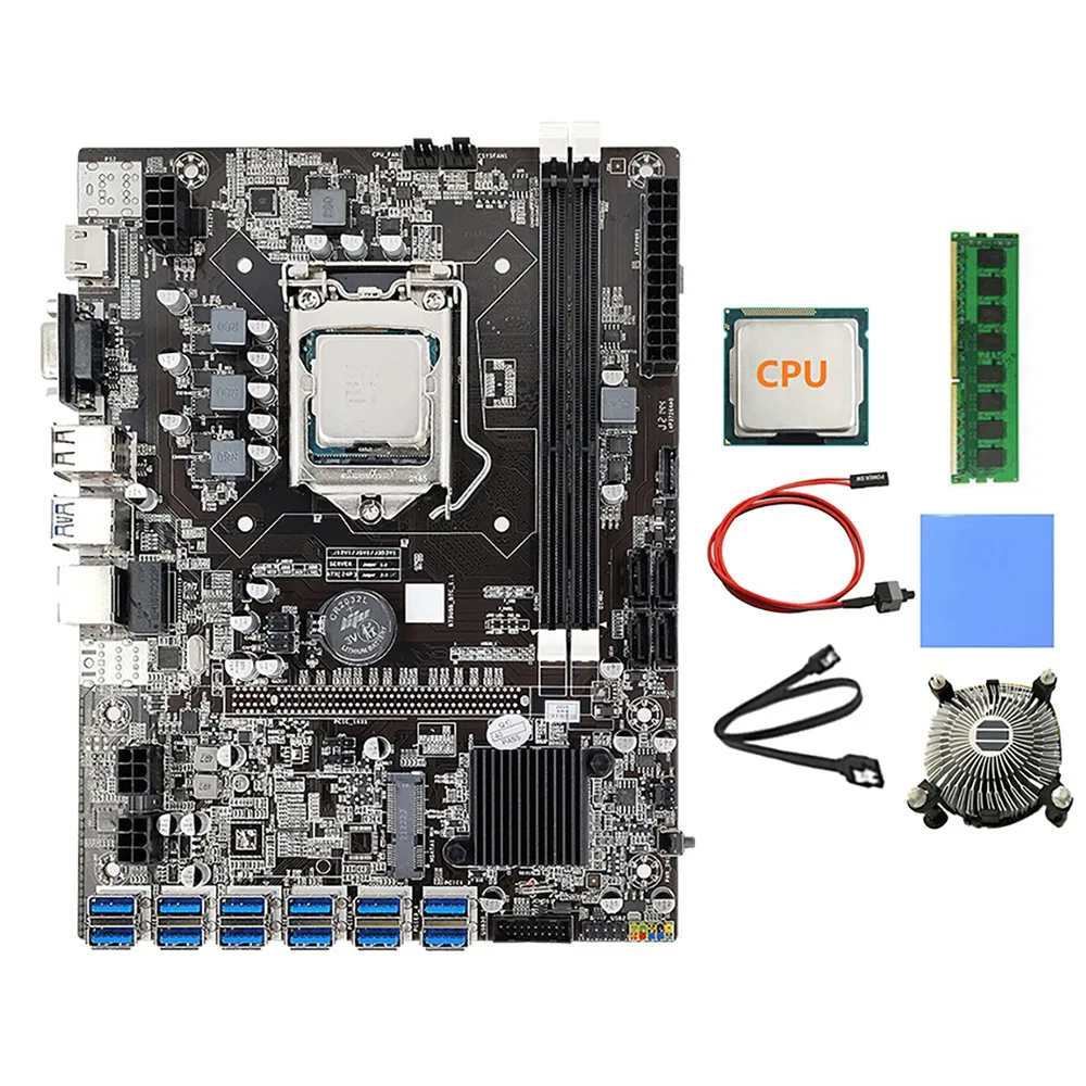12 Card B75 BTC Mining Motherboard+CPU+Fan+Thermal Pad+4G DDR3 RAM+SATA Cable+Switch Line 12 USB3.0 LGA1155 DDR3 SATA3.0
12 Card B75 BTC Mining Motherboard+CPU+Fan+Thermal Pad+4G DDR3 RAM+SATA Cable+Switch Line 12 USB3.0 LGA1155 DDR3 SATA3.0