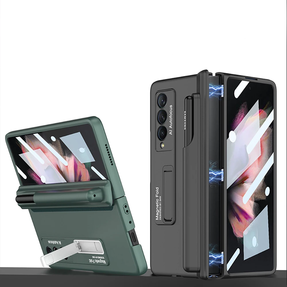 Magnetic Hinge Pen Holder For Samsung Galaxy Z Fold 3 5G Fold3 Case with Magnetic Kickstand and Glass Film Hard Shockproof Cover
Magnetic Hinge Pen Holder For Samsung Galaxy Z Fold 3 5G Fold3 Case with Magnetic Kickstand and Glass Film Hard Shockproof Cover