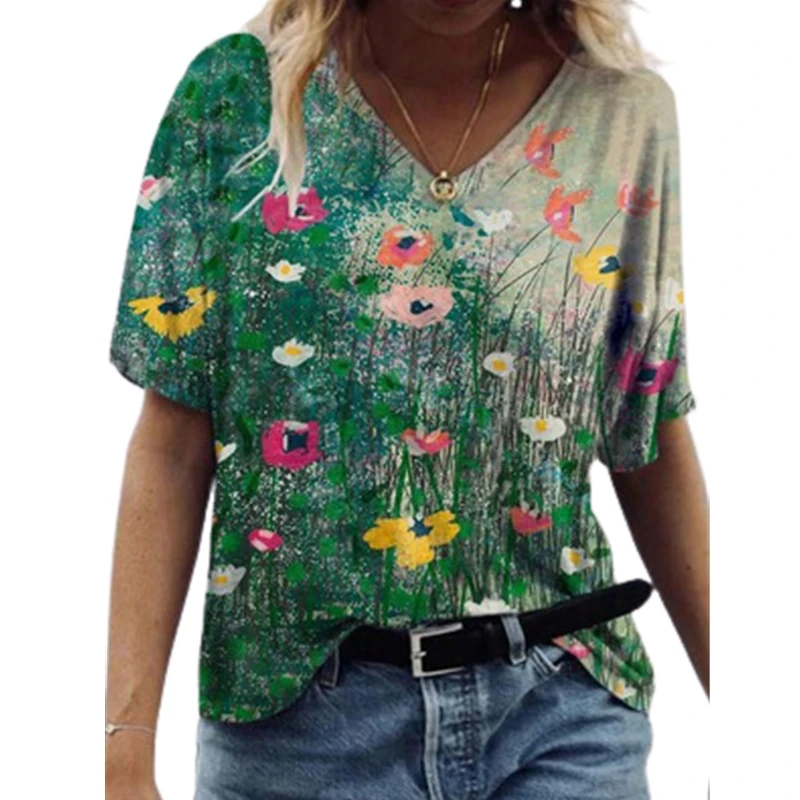 2022 New Summer T Shirts Women Short Sleeve V-Neck Floral Printed Tops Oversized Casual Streetwear Tee Top Plus Size 3XL 4XL 5XL
2022 New Summer T Shirts Women Short Sleeve V-Neck Floral Printed Tops Oversized Casual Streetwear Tee Top Plus Size 3XL 4XL 5XL
