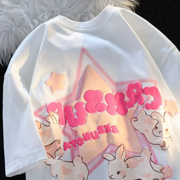 Summer Cute Rabbit Japanese T-shirt Female 2023 New Short-sleeved Summer Loose Couple Half-sleeved Top Women Clothing Goth
Summer Cute Rabbit Japanese T-shirt Female 2023 New Short-sleeved Summer Loose Couple Half-sleeved Top Women Clothing Goth