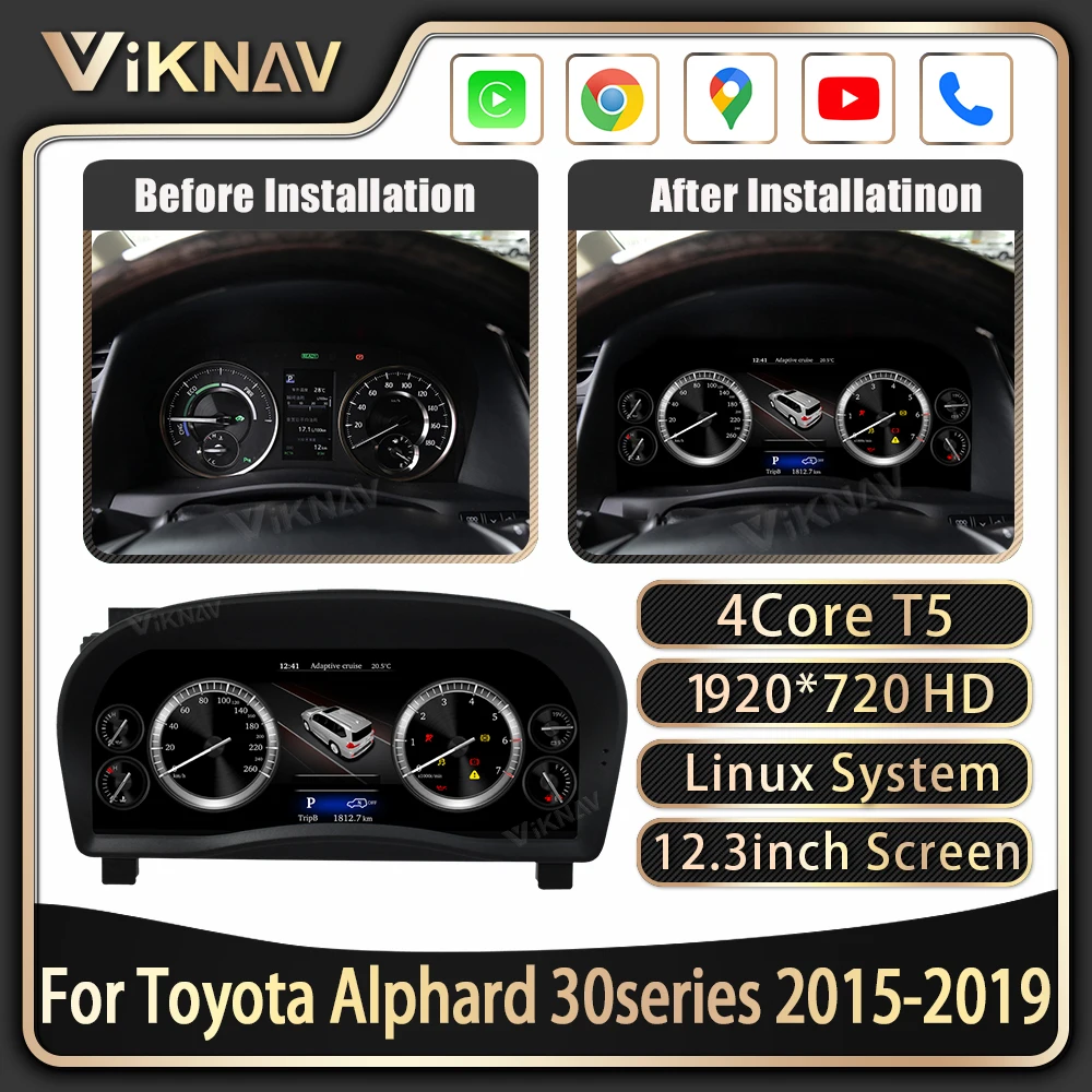 

ViKNAV 12,3 дюймов для Toyota Alphard 30series 2015-2019 Автомобильный кластер Замена linux цифровой датчик экран