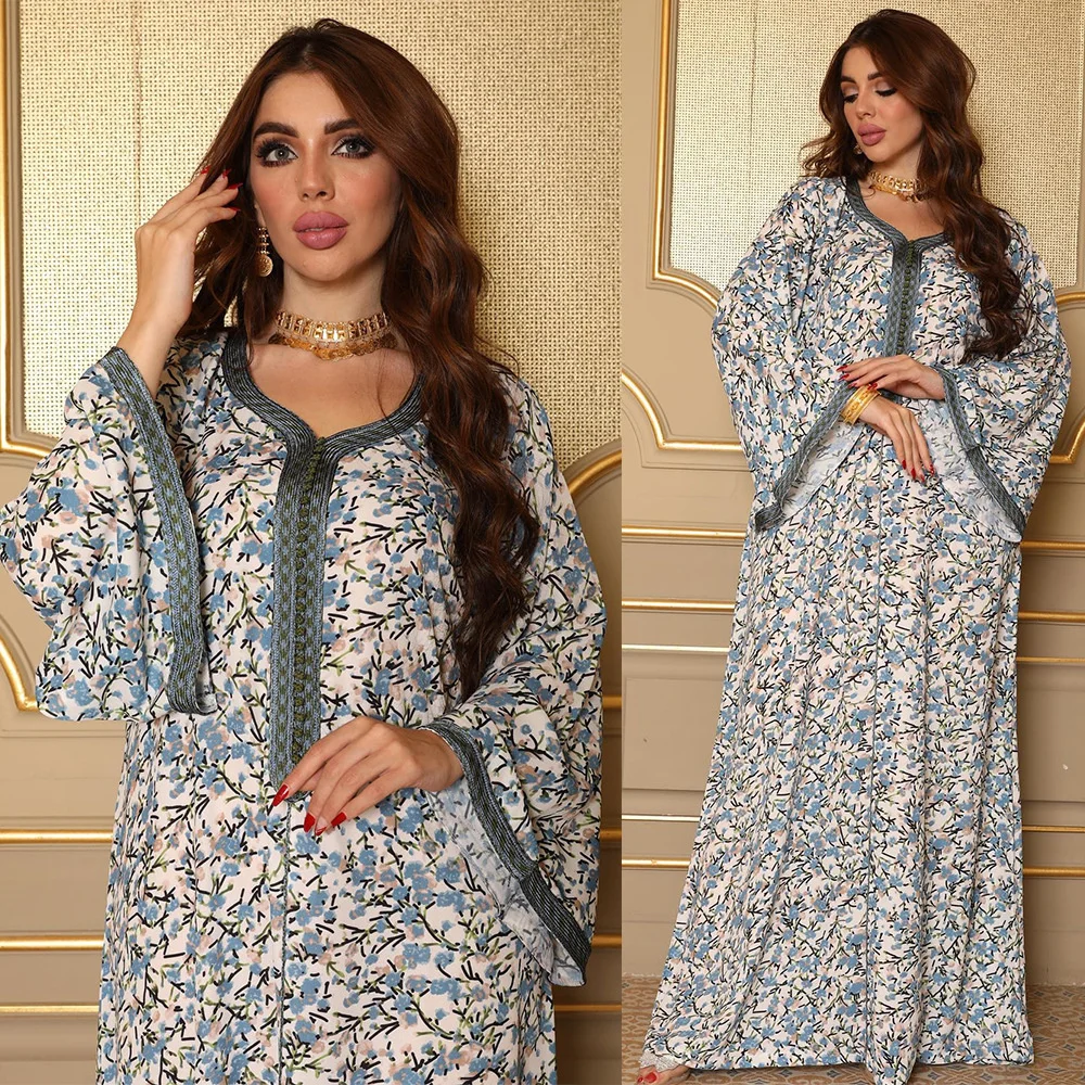 Abaya For Women Fashion Dubai Arab Muslin Women Robe Long Sleeve Floral Printing Patchwork Loose V-neck Kaftan Caftan Elegant
Abaya For Women Fashion Dubai Arab Muslin Women Robe Long Sleeve Floral Printing Patchwork Loose V-neck Kaftan Caftan Elegant