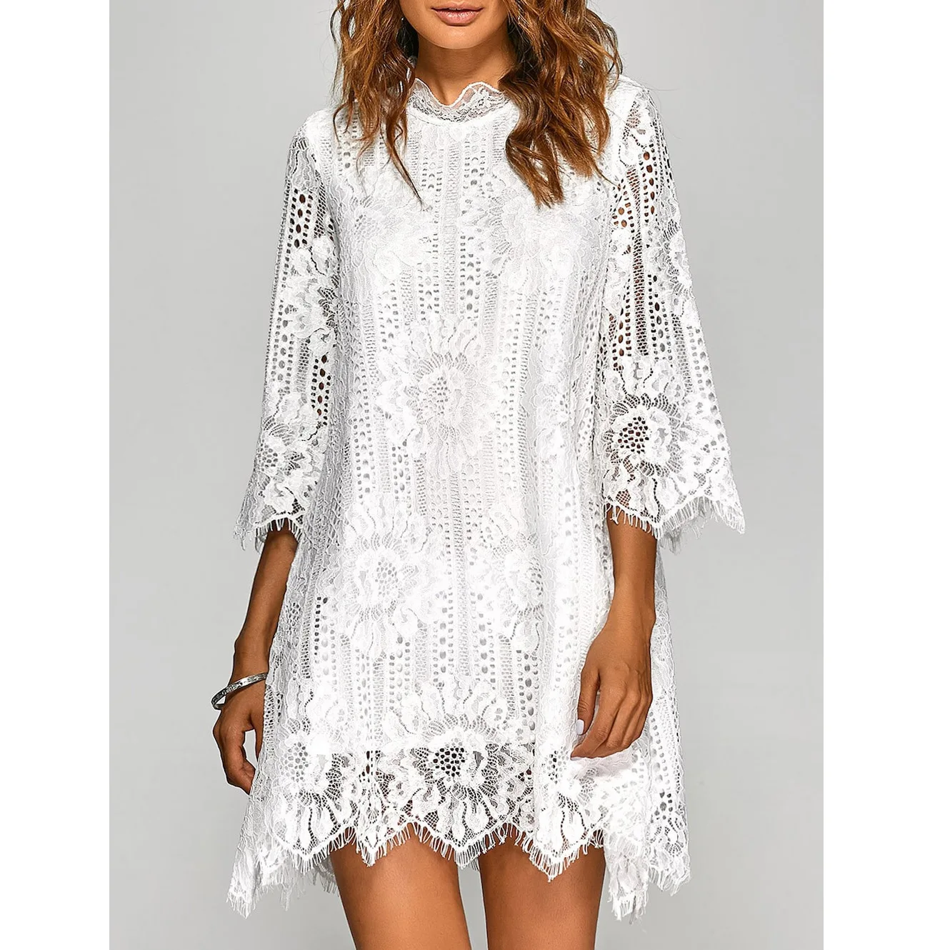 European and American style dress simple solid color lace hollow chain link fashion fashion women's short skirt
European and American style dress simple solid color lace hollow chain link fashion fashion women's short skirt