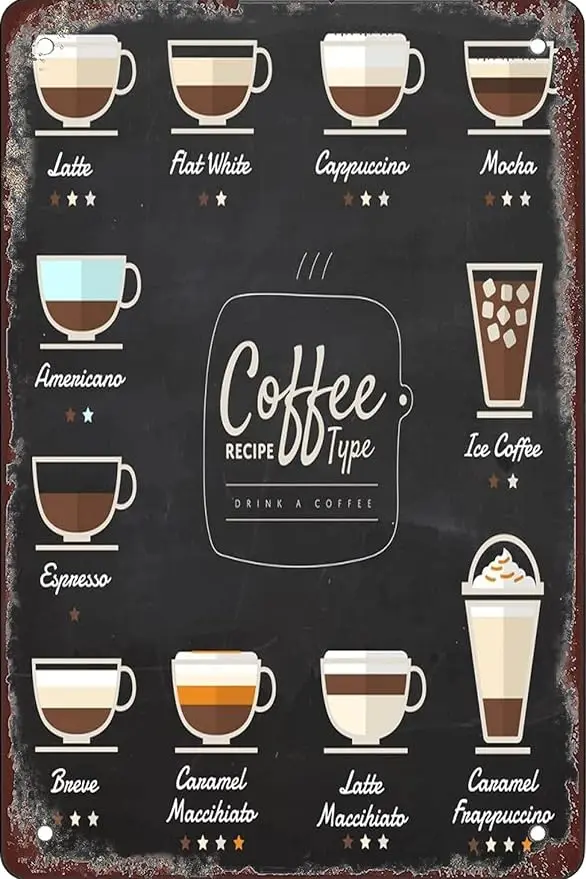 Coffee Types Funny Coffee Metal Tin Sign For Home Office Coffee Bar Decor nostalgic Retro metal Funny sign gift 8x12in
Coffee Types Funny Coffee Metal Tin Sign For Home Office Coffee Bar Decor nostalgic Retro metal Funny sign gift 8x12in