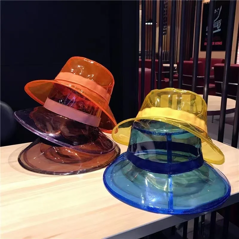 Solid Transparent Women's Buckets Hats Caps Men Gorras Ladies PVC Beach Sun Visor Waterproof Rain Hat Plastic Wide Brim Caps
Solid Transparent Women's Buckets Hats Caps Men Gorras Ladies PVC Beach Sun Visor Waterproof Rain Hat Plastic Wide Brim Caps