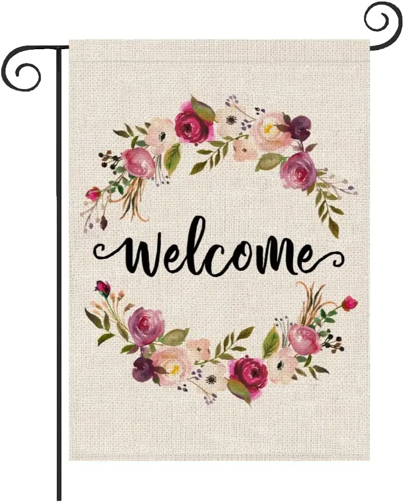 Pink Floral Welcome Garden Flag Rose Peony 12x18 Inch Double Sided Small Mini Burlap Yard Flag for Outside
Pink Floral Welcome Garden Flag Rose Peony 12x18 Inch Double Sided Small Mini Burlap Yard Flag for Outside