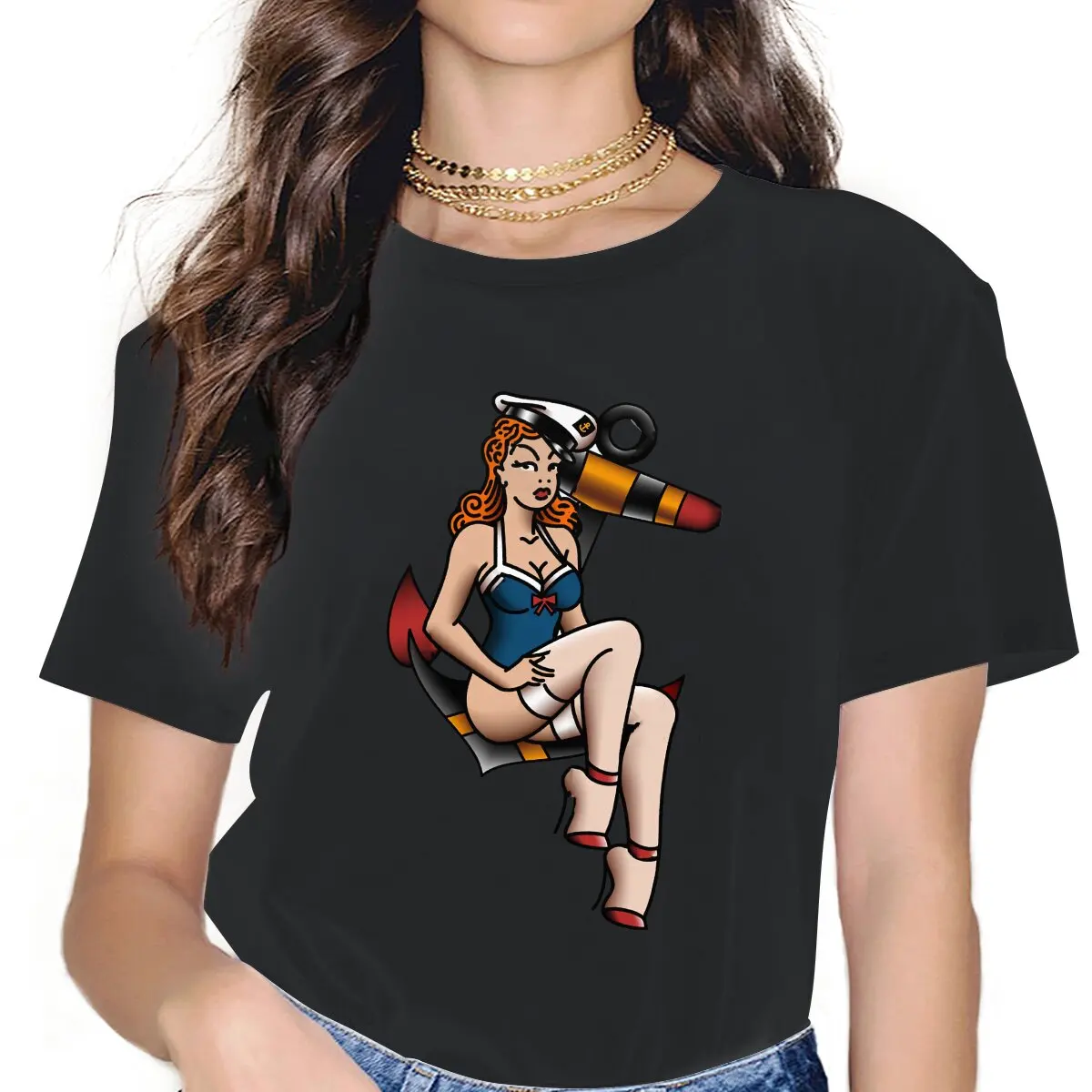 Women's Salty-Dog American Traditional Bikini T Shirt Pin Up Girl Model Pop Art 100% Cotton Tops Novelty Short Sleeve Tee 
Women's Salty-Dog American Traditional Bikini T Shirt Pin Up Girl Model Pop Art 100% Cotton Tops Novelty Short Sleeve Tee