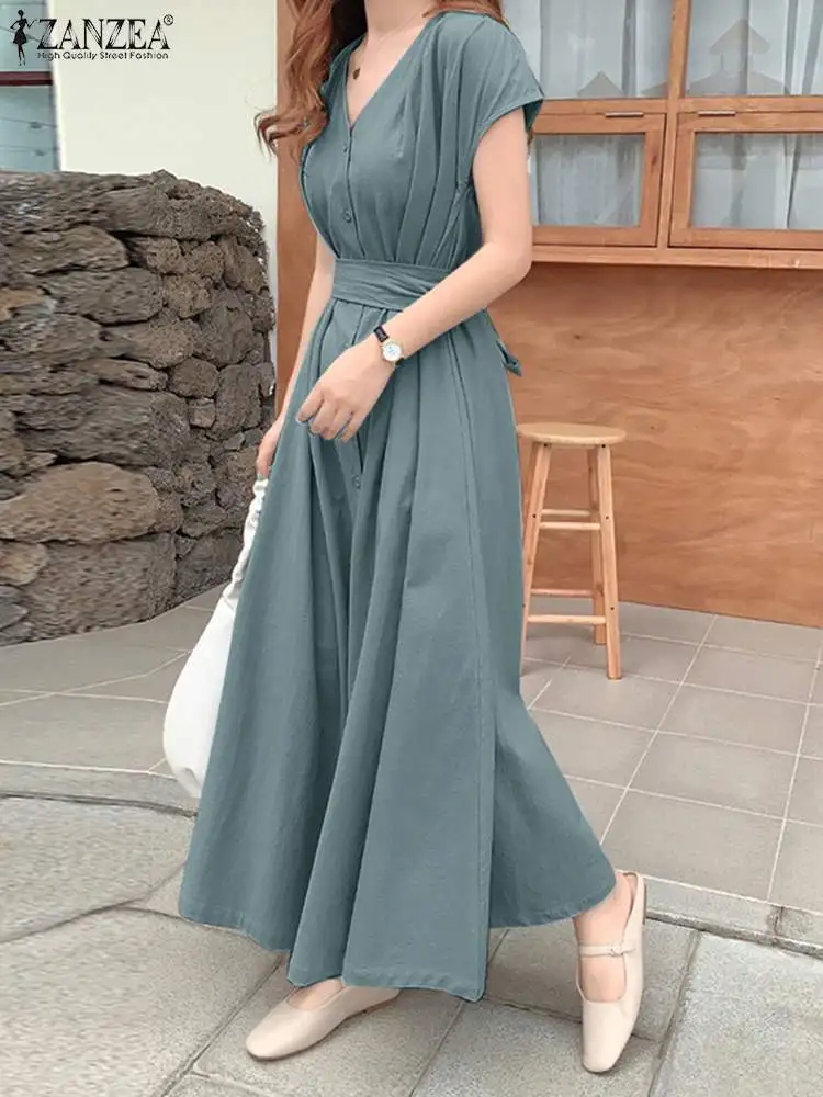ZANZEA A-Line Short Sleeve V-Neck Solid Vestidos Women Summer Dress Femme Eleagnt Holiay Casual Loose Long Robe Sundress 2022
ZANZEA A-Line Short Sleeve V-Neck Solid Vestidos Women Summer Dress Femme Eleagnt Holiay Casual Loose Long Robe Sundress 2022