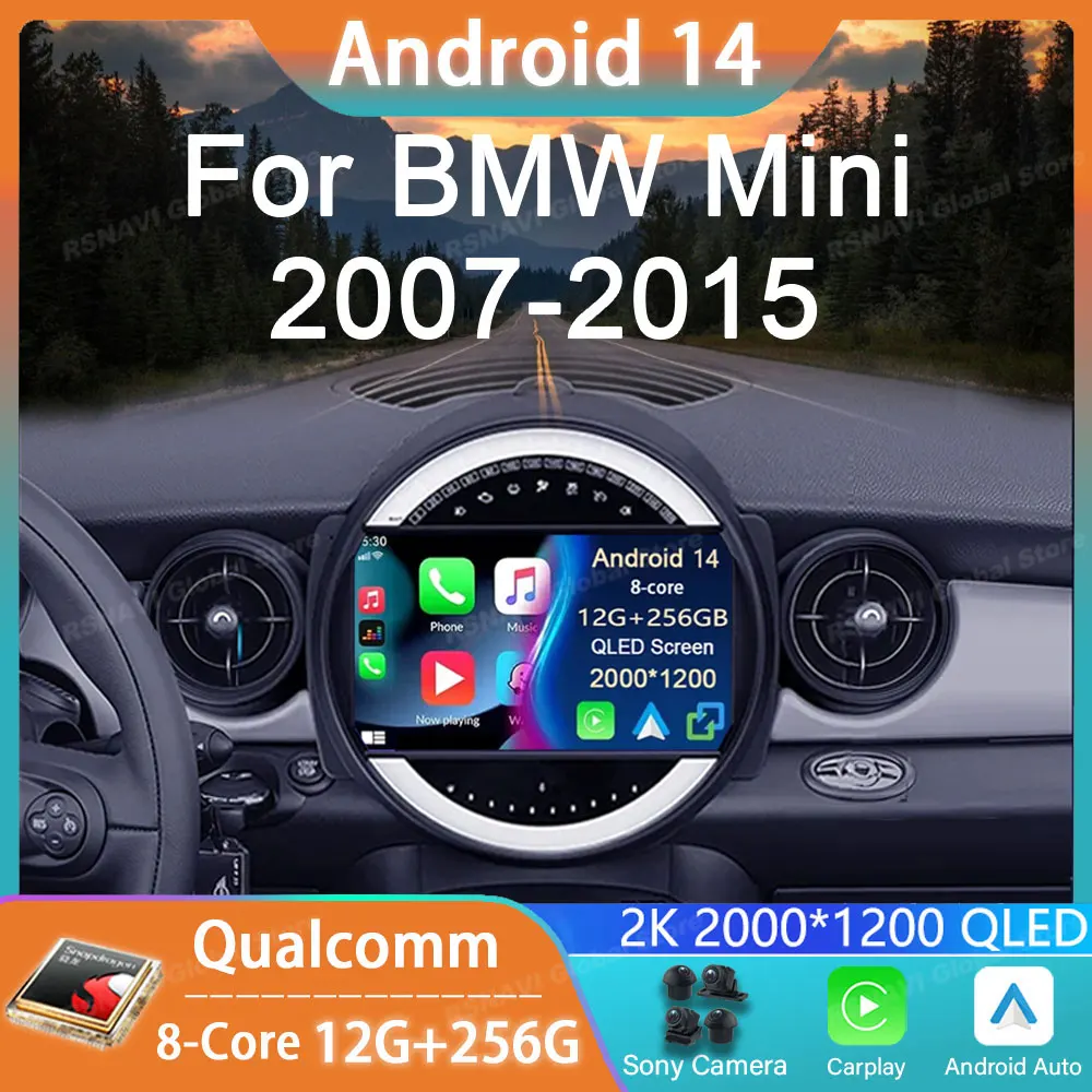 Автомобильный радиоприемник Android 14 для BMW Mini Cooper R56 R60 R51 2006-2015 GPS Carplay Навигация