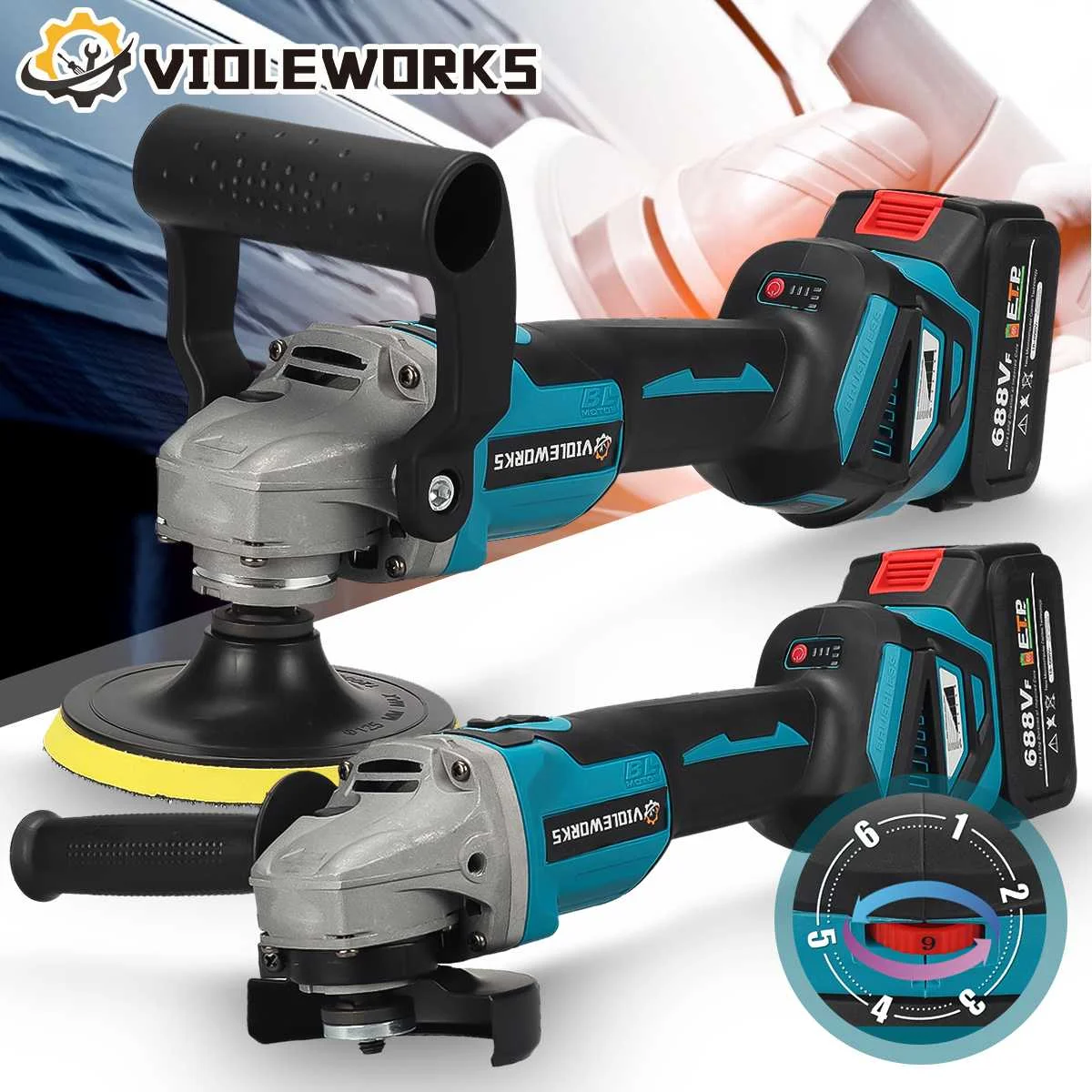 2000W 2 IN 1 688VF Brushless Angle Grinder Car Polisher Car Waxing Polishing Machine Variable Speed For Makita Battery 18V
2000W 2 IN 1 688VF Brushless Angle Grinder Car Polisher Car Waxing Polishing Machine Variable Speed For Makita Battery 18V