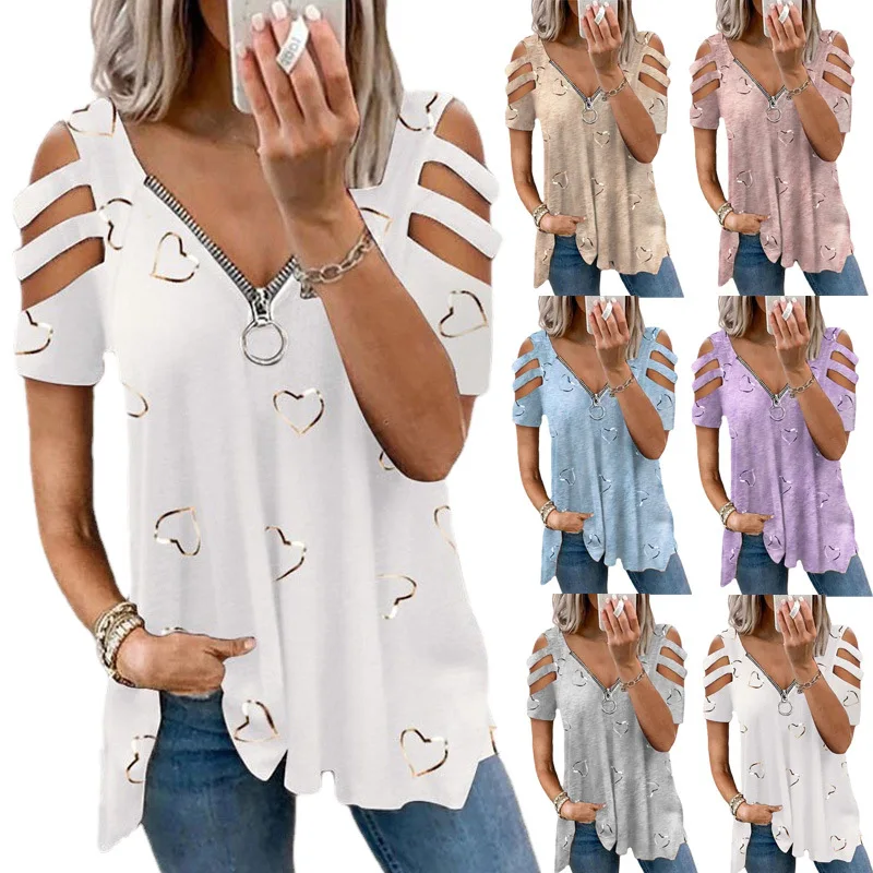 Summer Women Tops Tees Femme Hollow Out T Shirts Zipper Casual Love Short Sleeve Loose Sexy Boho Shirt
Summer Women Tops Tees Femme Hollow Out T Shirts Zipper Casual Love Short Sleeve Loose Sexy Boho Shirt
