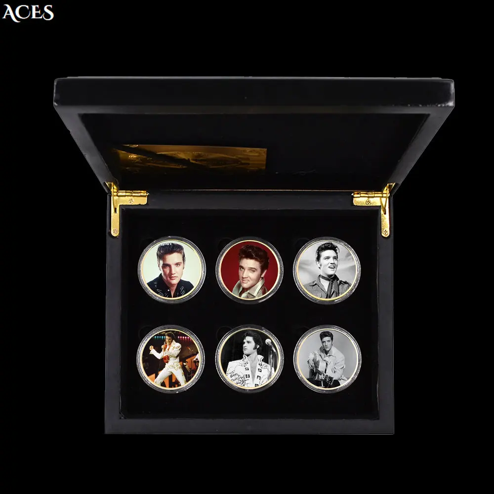 6pcs Elvis Presley Coin Us Legendary Rock Singer Challenge Coin with Exquisite Wooden Box Unique Gift for Fans
6pcs Elvis Presley Coin Us Legendary Rock Singer Challenge Coin with Exquisite Wooden Box Unique Gift for Fans