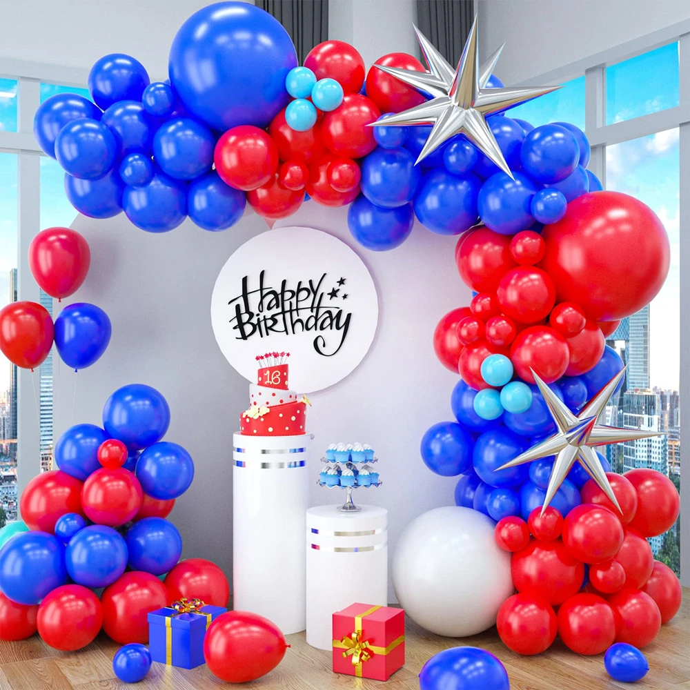 

87 шт. Звездные фольгированные шарики, красные, синие, латексные детские украшения для дня рождения, детский душ