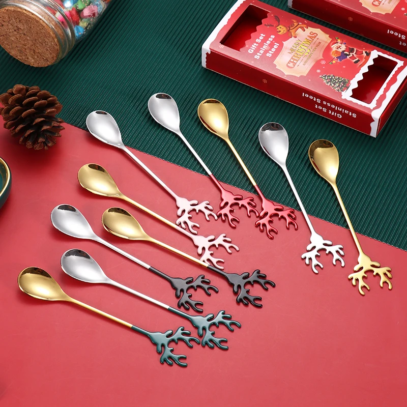 Deer Head Shape 304 Stainless Steel Stirring Spoon Romantic Christmas Elk Coffee Dessert Spoon Exquisite Tableware Gift box Set
Deer Head Shape 304 Stainless Steel Stirring Spoon Romantic Christmas Elk Coffee Dessert Spoon Exquisite Tableware Gift box Set