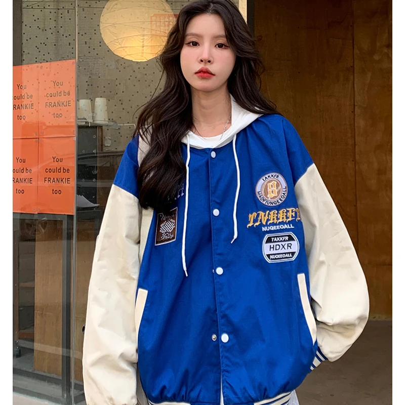 Baseball Uniform Women Clothing Blue Coat Hooded Korean Fashion Single-Breasted Drawstring Splicing Pocket Baggy Girl Top Winter
Baseball Uniform Women Clothing Blue Coat Hooded Korean Fashion Single-Breasted Drawstring Splicing Pocket Baggy Girl Top Winter