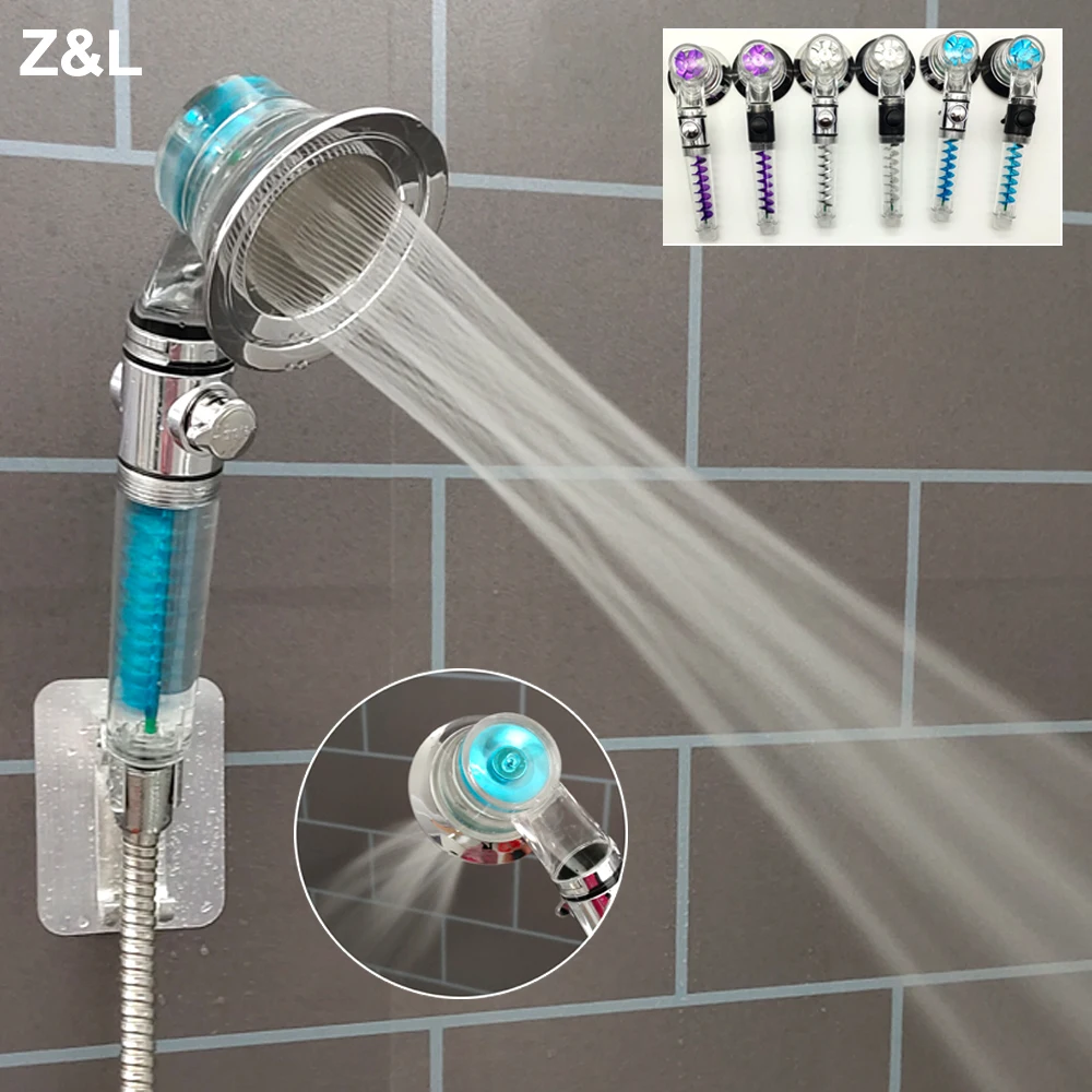 

New Propeller Shower Head High Pressure Water Saving Showerhead with Stop Button Fan Turbo Rainfall Shower Bathroom Accessories