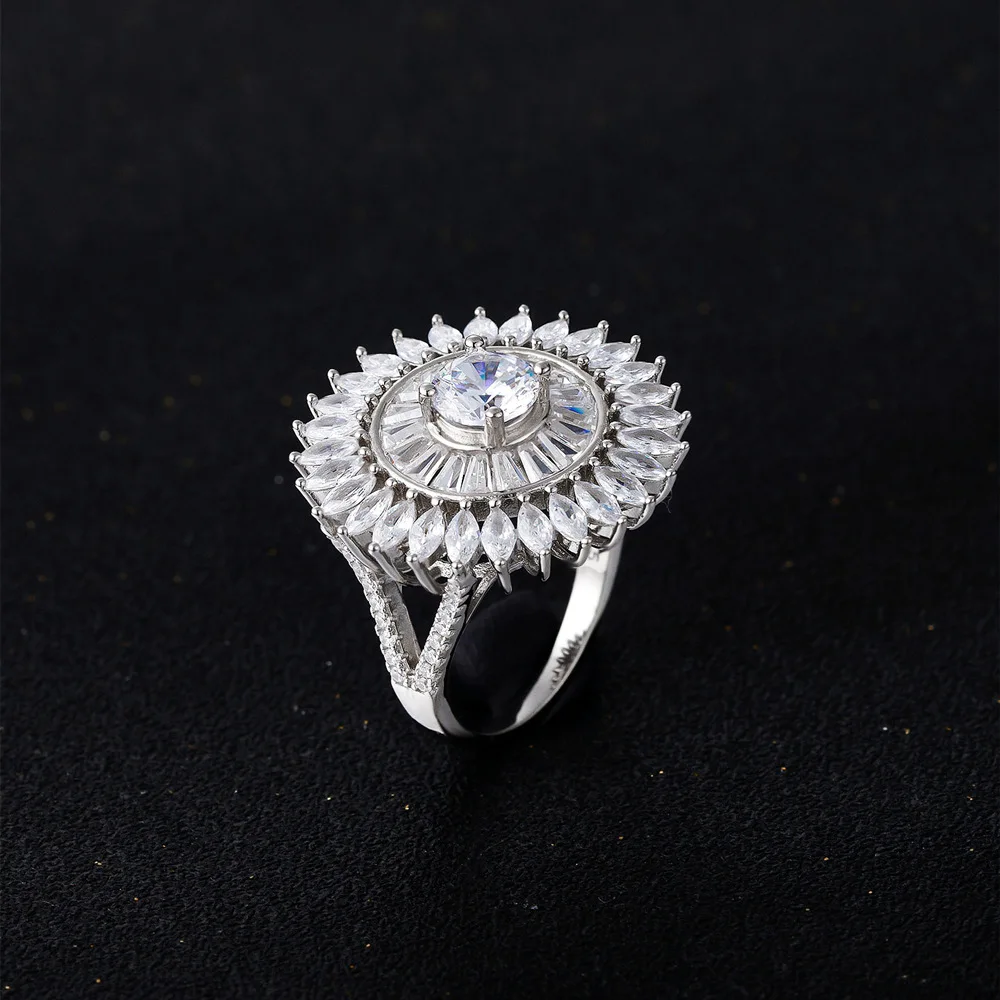 

Белое Оригинальное стильное изящное кольцо в виде подсолнуха из стерлингового серебра с мозаикой Женская широкая версия нишевое Европейское и американское