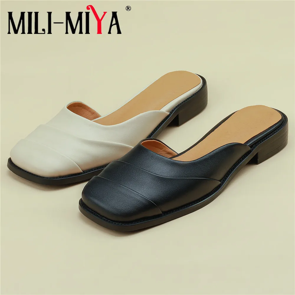 

MILI-MIYA New Design Pleated Women Microfiber Pumps Thick Heels Slip On Solid Color Round Toe Plus Size 34-43 Handmade For Lady