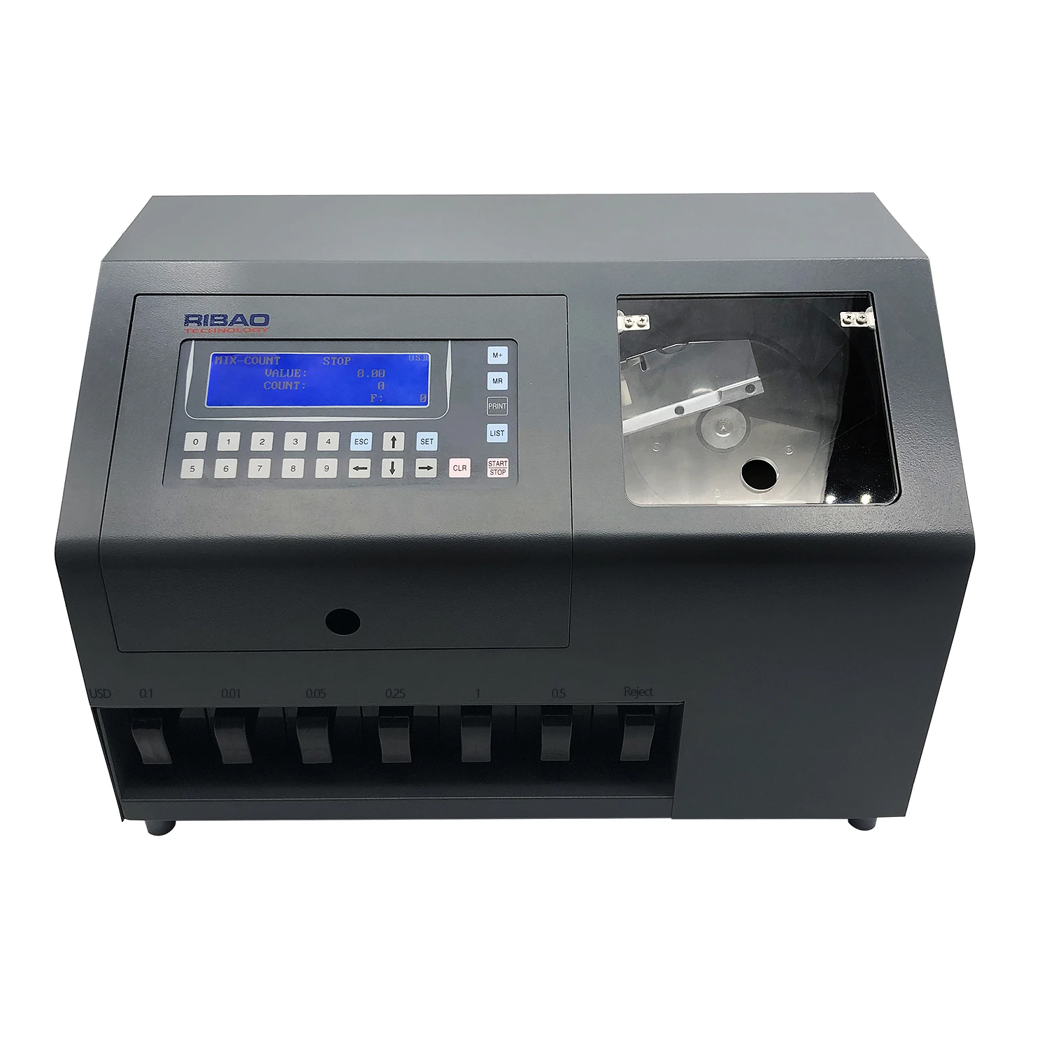

RIBAO TECHNOLOGY Professional Coin Counter CS-610S+ Pro 7-Pocket Heavy Duty Bank Grade Counterfeit Detection Coin Sorter