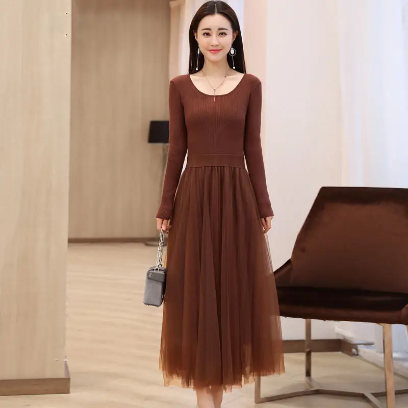2022 Spring Autumn Women's New Mesh Patchwork Dresses Female O-neck Knitted Dress Ladies Long Sleeve Sweater Vestidos Q286
2022 Spring Autumn Women's New Mesh Patchwork Dresses Female O-neck Knitted Dress Ladies Long Sleeve Sweater Vestidos Q286