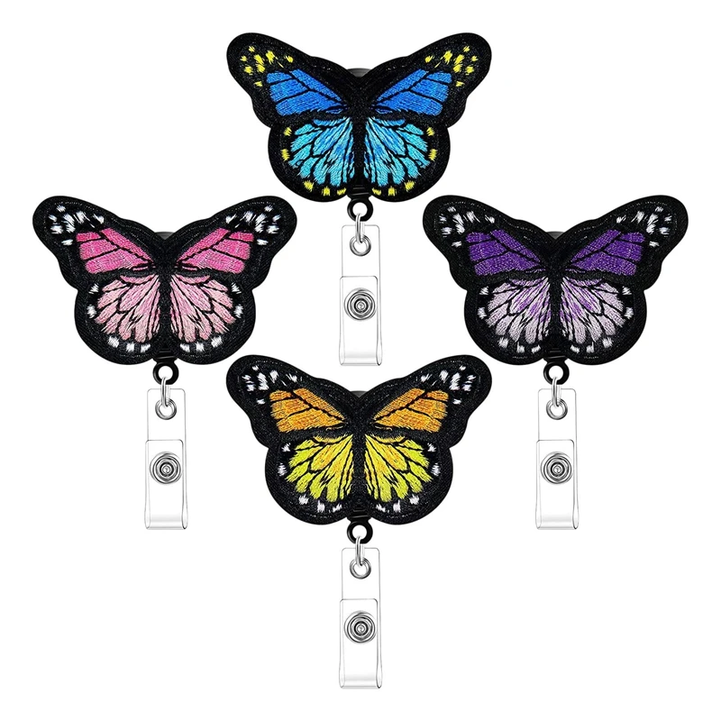 

4 Pcs Butterfly Badge Reels Retractable Nurse Badge Holder Cute Butterfly ID Badge Reel With Clips For Nurses, Teachers A