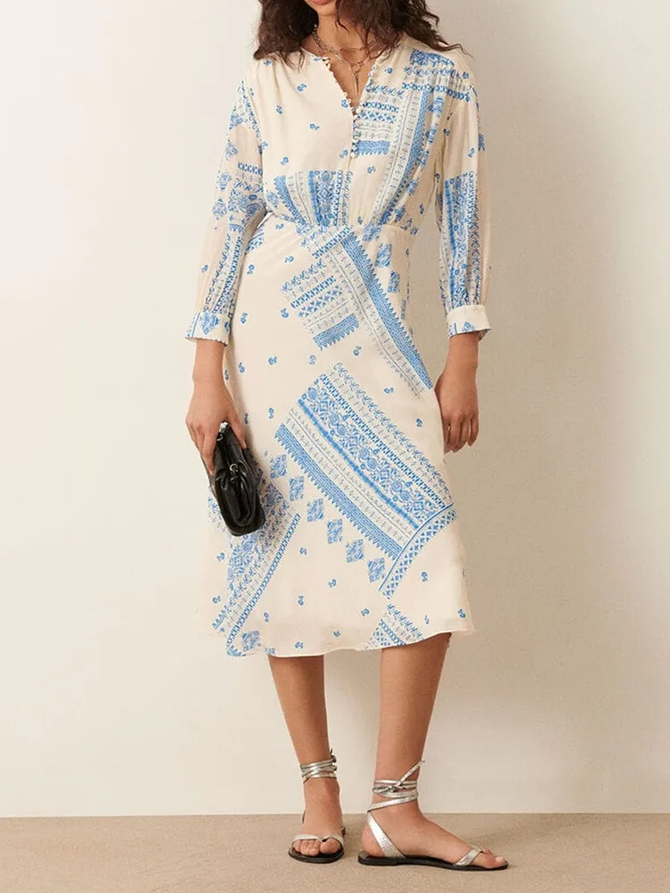 Women Midi Dress Print Long Sleeve Sweet Robes
Women Midi Dress Print Long Sleeve Sweet Robes