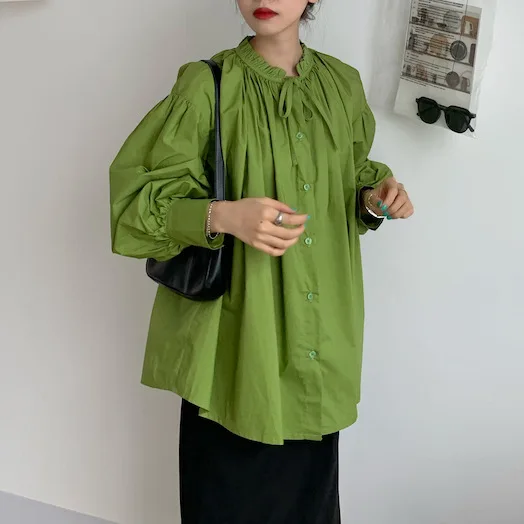 2022 Autumn New French Court Style Lantern Sleeve Pleated Fungus Edge Stand Collar Tie Loose Long sleeve Shirt Women
2022 Autumn New French Court Style Lantern Sleeve Pleated Fungus Edge Stand Collar Tie Loose Long sleeve Shirt Women