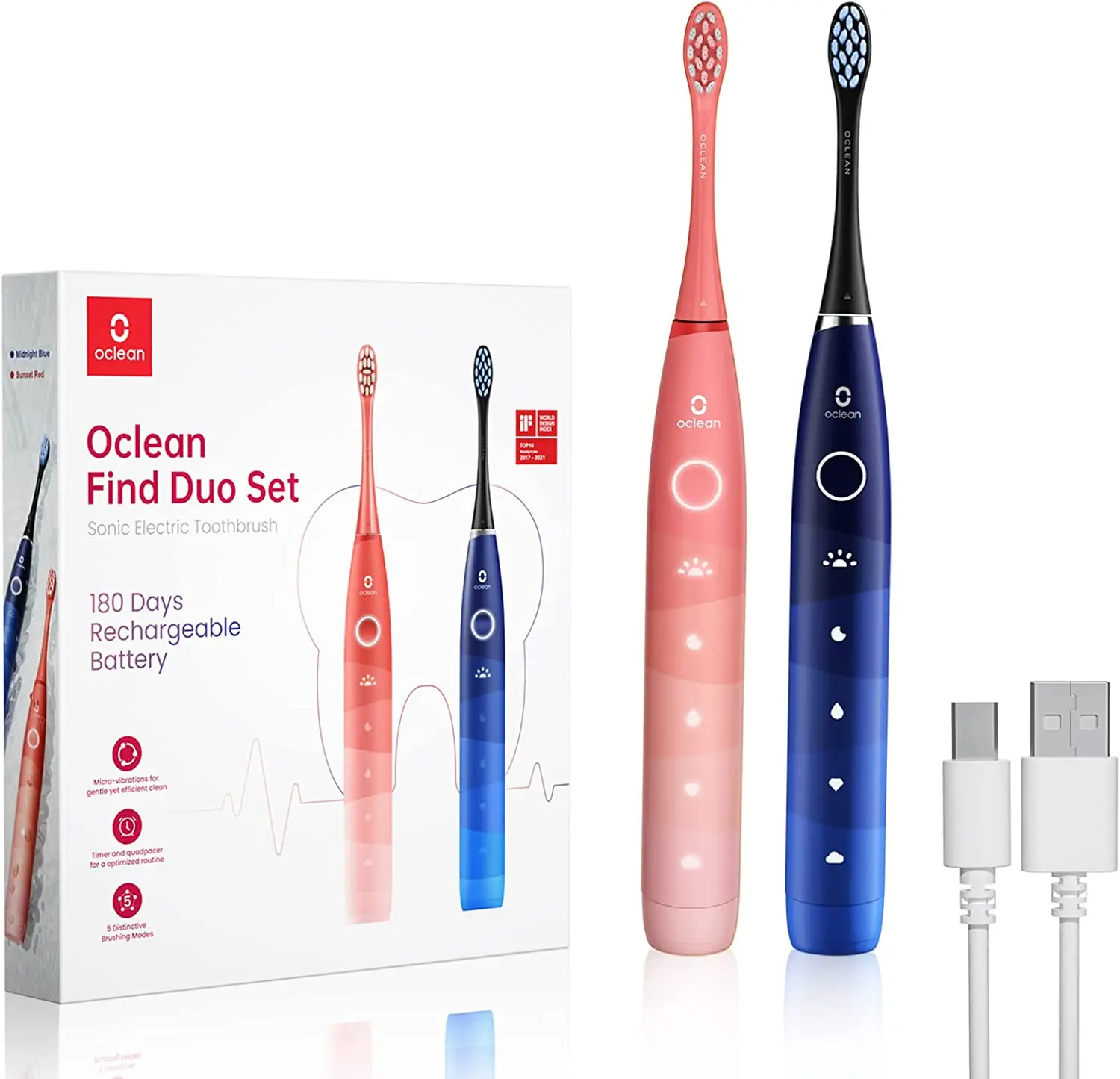 Toothbrush Set for Adults, Rechargeable Power Toothbrush for Lovers Couples Valentine's Day Gifts, Red/Blue
Toothbrush Set for Adults, Rechargeable Power Toothbrush for Lovers Couples Valentine's Day Gifts, Red/Blue