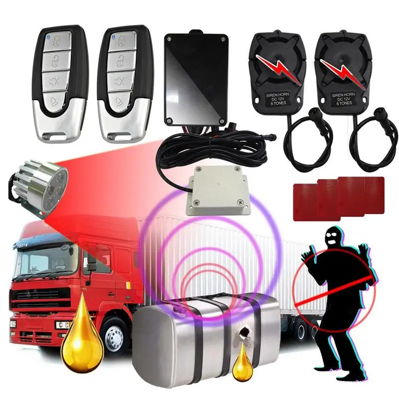 

Car Anti-theft Alarm System Truck Alarm Systems With Remote Start 12V-24V Dual Induction Spotlights Anti-stealing Oil System Kit